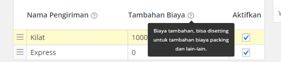 biaya tambahan pos