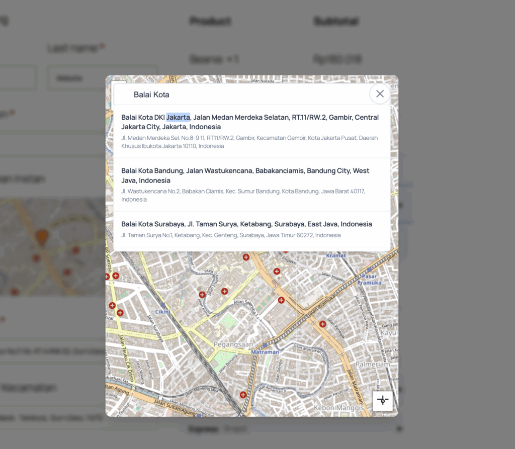 GPS Pinpoint dengan OpenStreetMap untuk GoSend Instant Kurir di WooCommerce