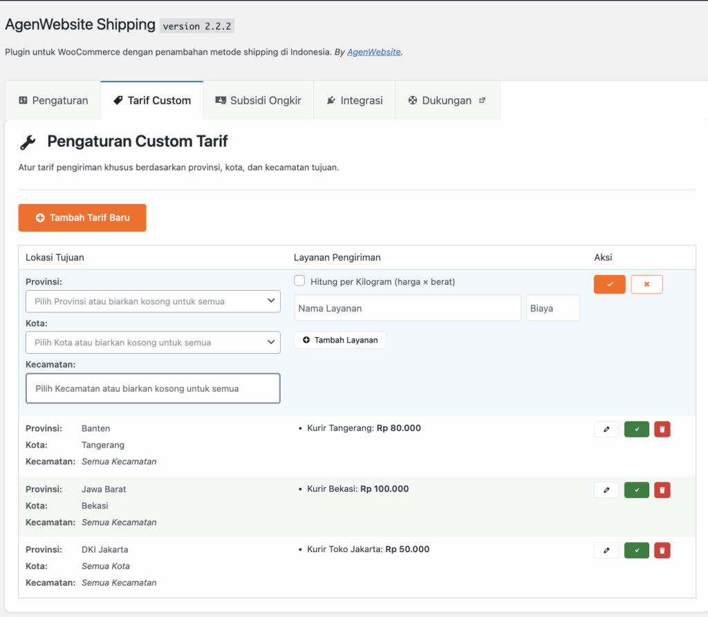 Pengaturan Custom Tarif Pengiriman per Wilayah dan Produk