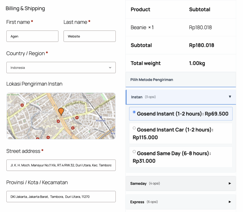 Tampilan Checkout Ongkir WooCommerce yang Disesuaikan untuk Pasar Indonesia