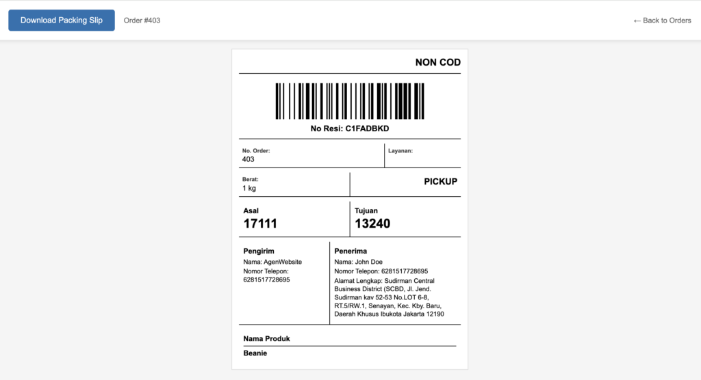 Cetak Label Resi dan Packing Slip Thermal Printer - AgenWebsite Shipping